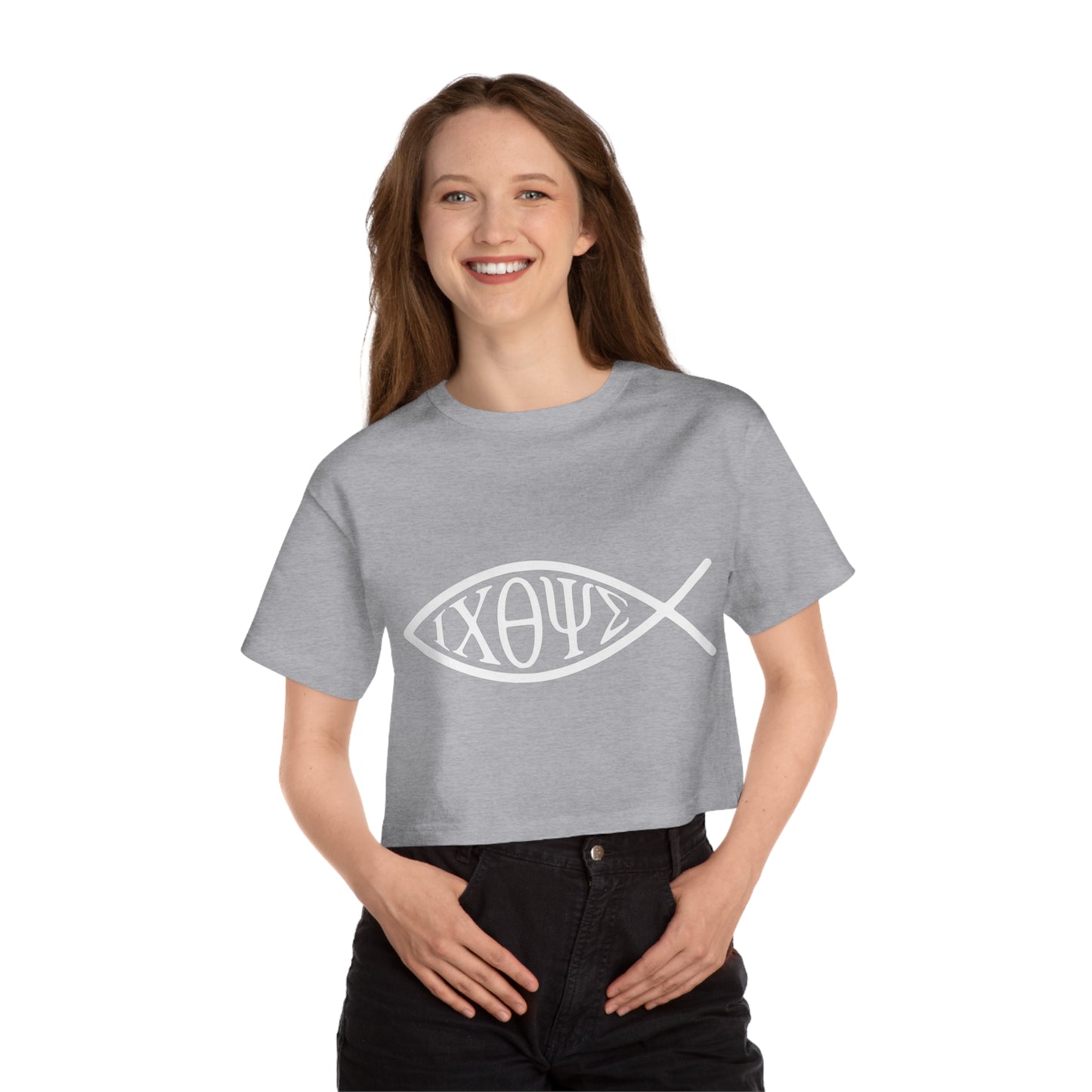 Ichthys: The Original Sign of Faith Under Fire ~ Champion Women's Heritage Cropped T-Shirt