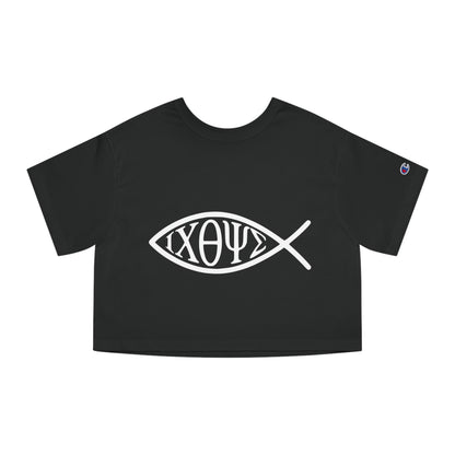 Ichthys: The Original Sign of Faith Under Fire ~ Champion Women's Heritage Cropped T-Shirt