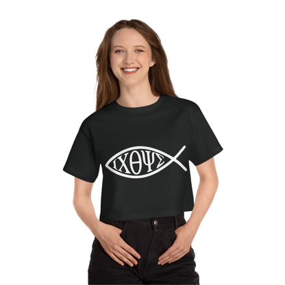 Ichthys: The Original Sign of Faith Under Fire ~ Champion Women's Heritage Cropped T-Shirt