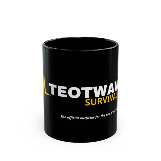Survival Theme Black Mug - End of the World Gear, Gift for Preppers, Unique Coffee Cup, Camp Mug, Apocalypse Mug