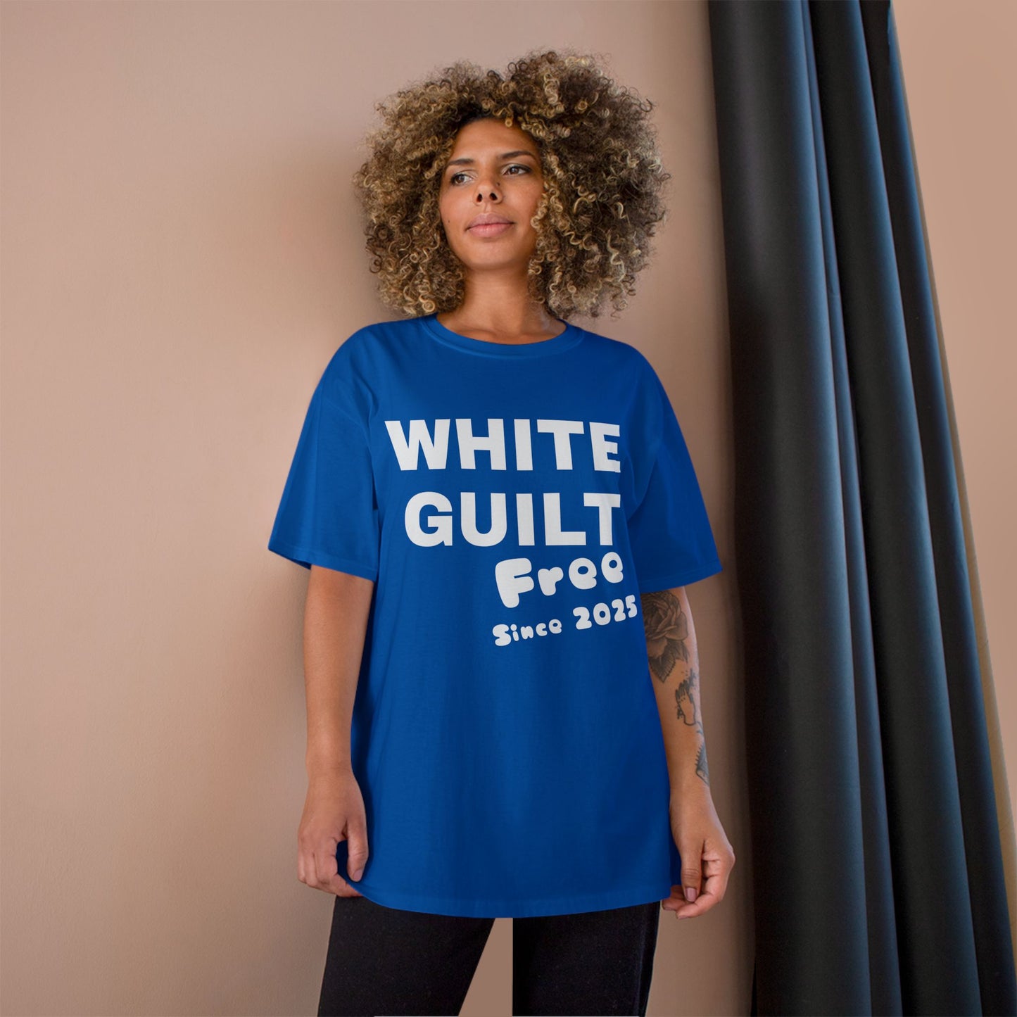T-Shirt — "WHITE GUILT Free Since 2025" Graphic Tee