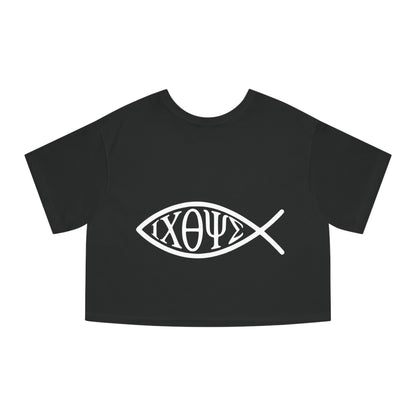 Ichthys: The Original Sign of Faith Under Fire ~ Champion Women's Heritage Cropped T-Shirt