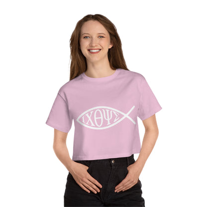 Ichthys: The Original Sign of Faith Under Fire ~ Champion Women's Heritage Cropped T-Shirt
