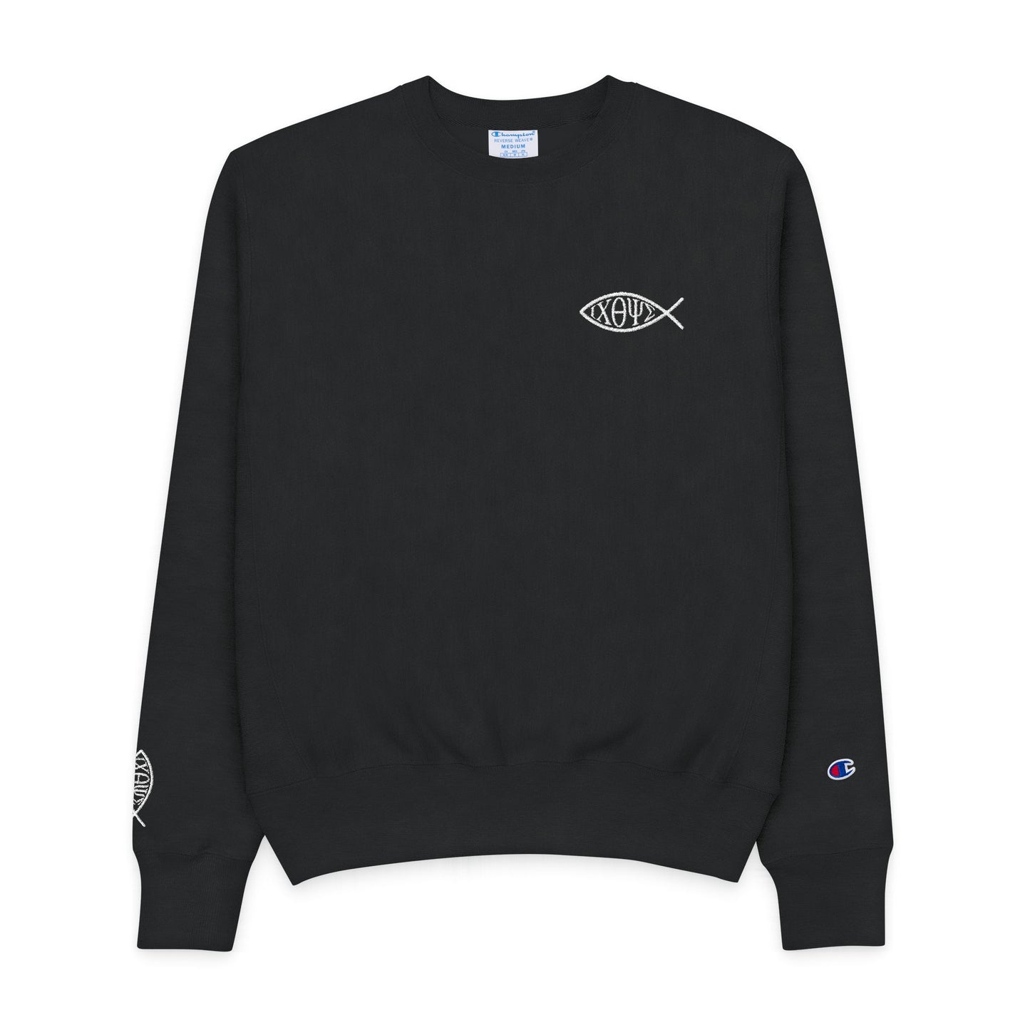 Greek Men’s Champion® Fish Design Crewneck Sweatshirt — ICHTHYS