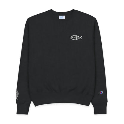 Greek Men’s Champion® Fish Design Crewneck Sweatshirt — ICHTHYS