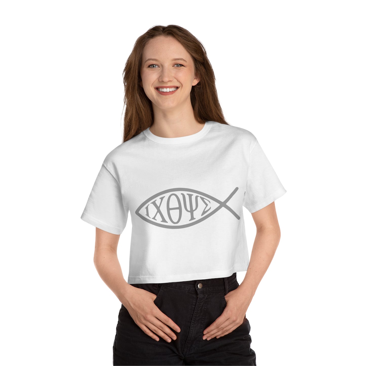 Ichthys: The Original Sign of Faith Under Fire ~ Champion Women's Heritage Cropped T-Shirt